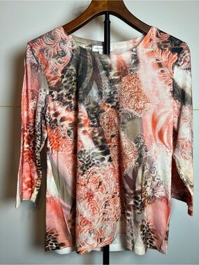 Christopher Banks Large Pink Rhinestone Animal Print Boho Top